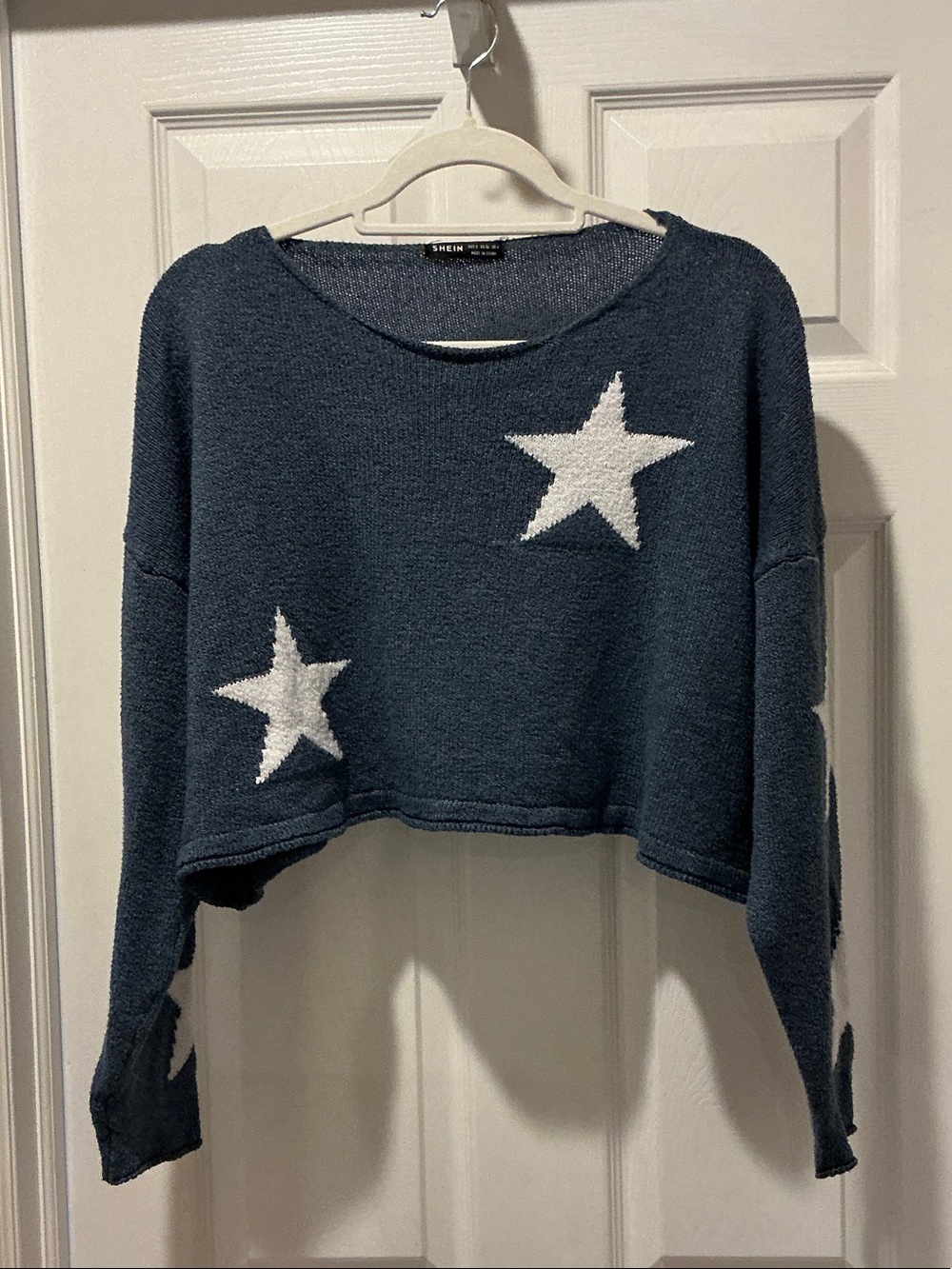 SHEIN Navy Blue Cropped Star Sleeve Knit Sweater